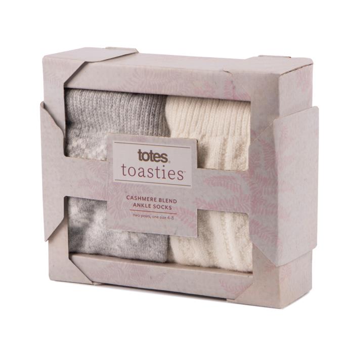 totes toasties® Ladies Cashmere Blend Ankle Socks (Twin Pack) Grey / Cream Extra Image 1